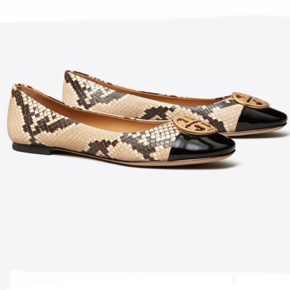 Tory Burch Chelsea Snake-Print Cap Toe Ballet Flats US7.5